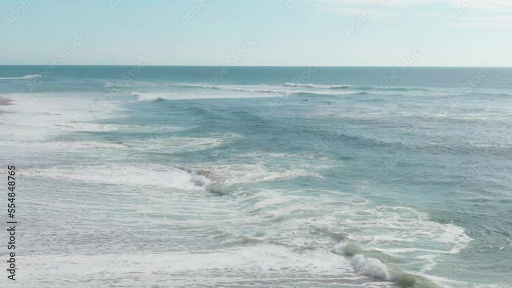 Ocean beach of Soustons in Landes, Nouvelle-Aquitaine in France. Aerial drone view and sky for copy space Ocean beach of Soustons in Landes, Nouvelle-Aquitaine in France. Aerial drone view and sky for copy space