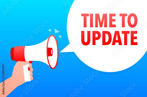 Time to update Announcement Megaphone Label. Loudspeaker speech bubble.