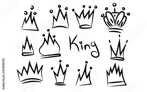 Crown graffiti logo icon. Black element isolated on white background. Vector illustration.