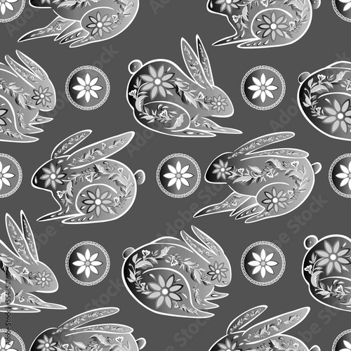 Chinese Rabbits Seamless Pattern © Marina Grau