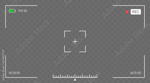 Camera frame viewfinder screen of video recorder digital display.