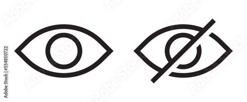 Eye and crossed eye vector icons. Show or hide password concept.