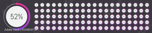 Round loading progress icons. Percentage from 1 to 100.