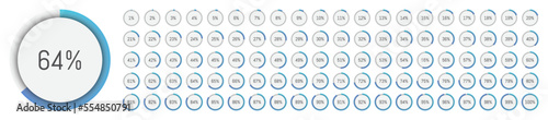 Round loading progress icons. Percentage from 1 to 100.