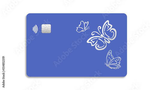 Blue bank card with silver butterflies