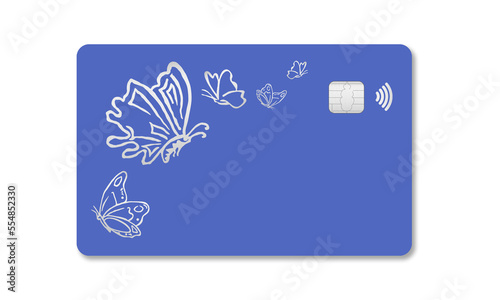 Blue bank card with silver butterflies