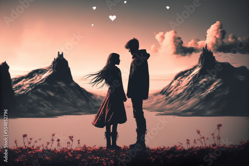 Digital image of Couple in love,Ai generative illustration