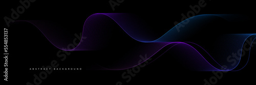 Abstract purple blue gradient wave lines background. Modern flowing wave lines element. Futuristic technology concept. Horizontal template design. Vector illustration