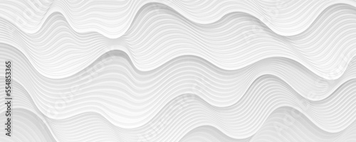 White abstract wavy background with overlap layer. Elegant pattern. Modern liquid wave texture. Minimalist stripes. Suit for wallpaper, cover, desktop, header, poster, website. Vector illustration