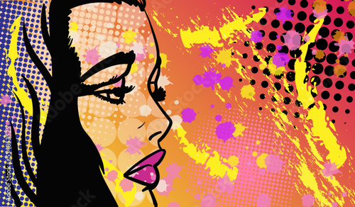 Colourful modern vector illustration in pop art style with the abstract lady in old fashion comics style. Hand-drawn vector illustration.
