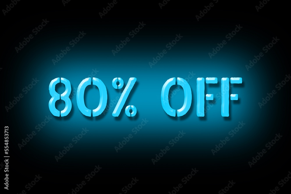 80 percent off. Neon sign isolated on a black background. Trade. Business. Discounts. Seasonal discounts. Design element 80 percent off. Neon sign isolated on a black background. Trade. Business. Discounts. Seasonal discounts. Design element