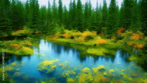 Generative AI,scenic view of lake in forest during autumn © Steak