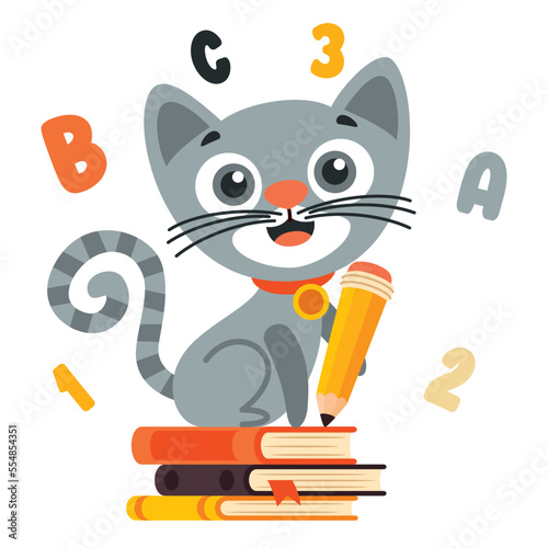 Education Illustration With Cartoon Cat