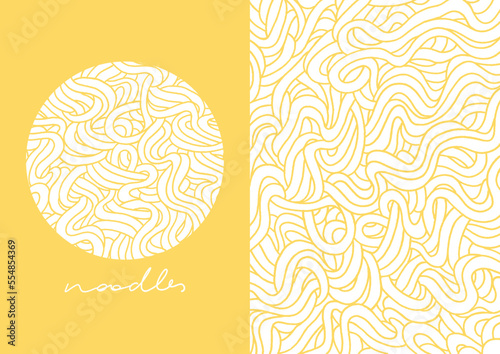 Hand drawn noodles. Vector instant noodle line art. Abstract background 