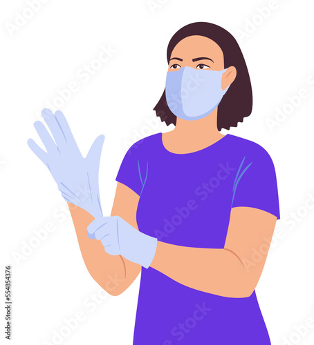 A female customer puts on gloves.