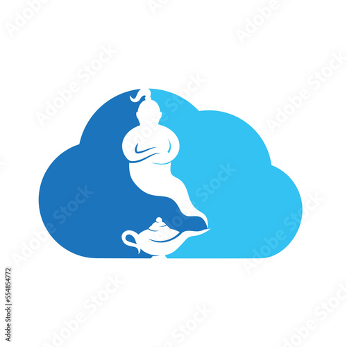 Genie with lamp logo designs vector. Genie and lam logo concept.
