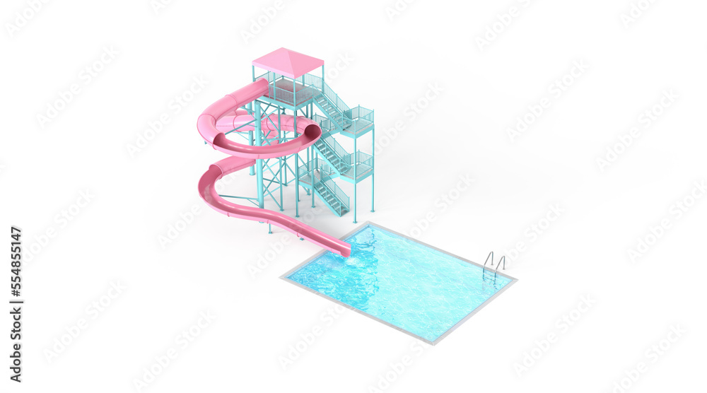 Blank pink waterslide with swimming pool mockup, top side view