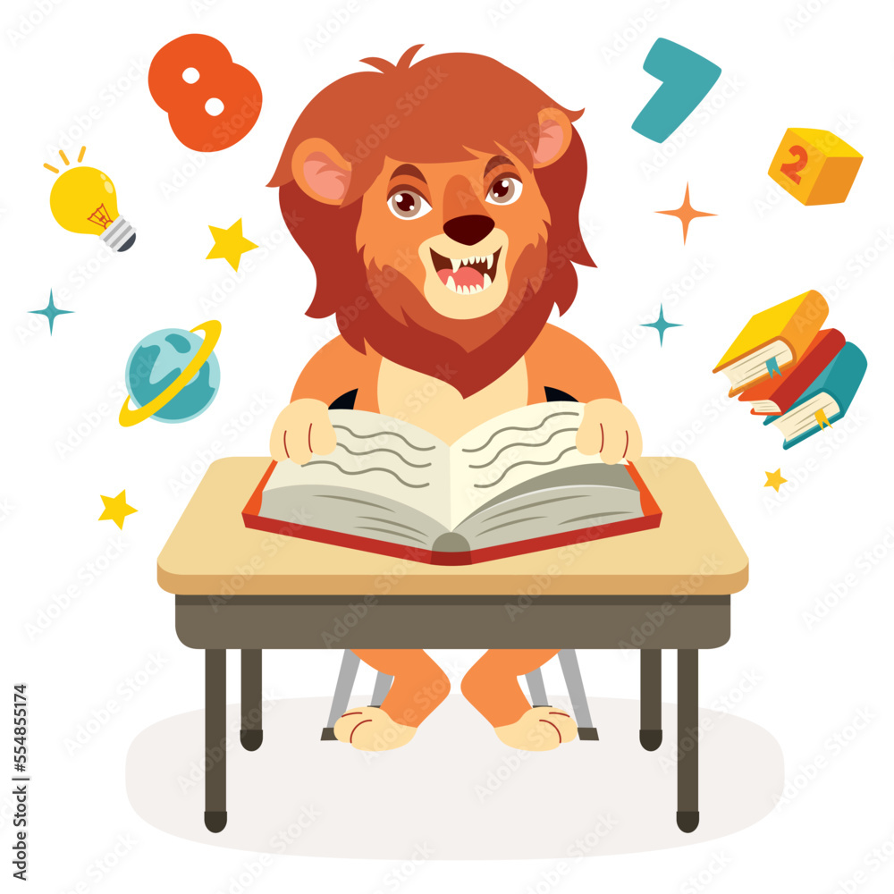 Education Illustration With Cartoon Lion