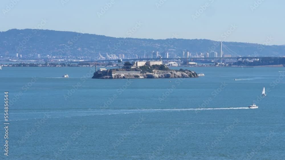 Alcatraz Island and Prison With Boats Sailing in San Francisco Bay USA, Wide View Alcatraz Island and Prison With Boats Sailing in San Francisco Bay USA, Wide View