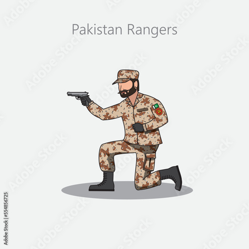Pakistan Rangers aiming Gun vector illustration