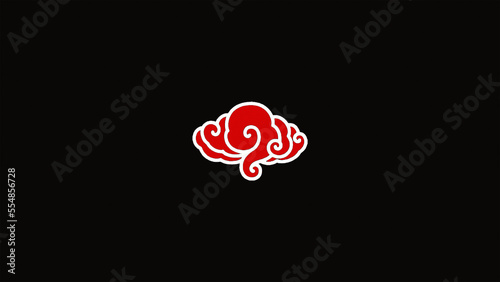 Red traditional chinese cloud style with white borders and black Background