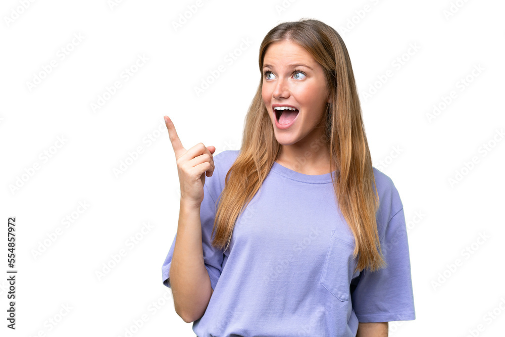 Young beautiful woman over isolated background intending to realizes the solution while lifting a finger up Young beautiful woman over isolated background intending to realizes the solution while lifting a finger up