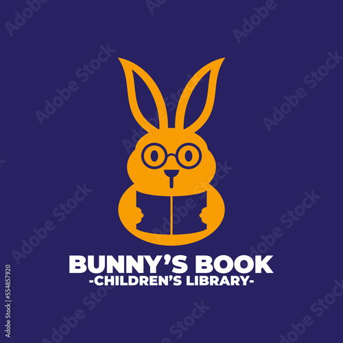 creative unique simple clean flat minimalist combination of glasses bunny bookworm reading book negative space perfect for children's reading park or children's library logo design