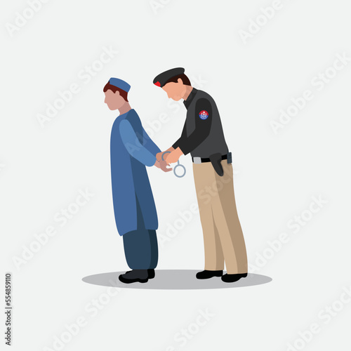 Pakistan Police Arresting criminal vector illustration