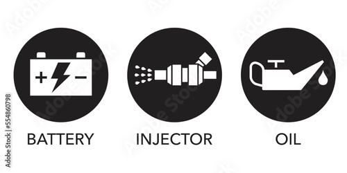 Car service flat icons- oil, battery and injector