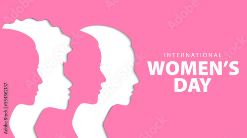 Happy International Women's Day. March 8th. Minimalist design women's day concept. Pink background for greeting cards, banners, posters. Vector illustration © Ardkyuu