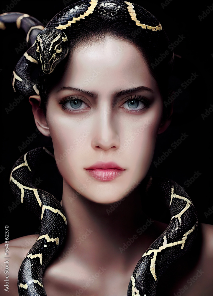 Beautiful girl with a majestic snake ,not a real person, made with ...