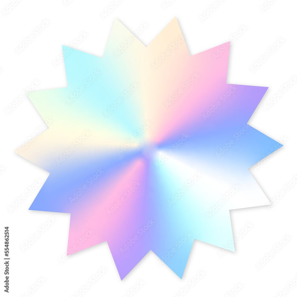 Empty holographic gear shaped sticker. Metallic design element. Trendy pastel colorful texture Empty holographic gear shaped sticker. Metallic design element. Trendy pastel colorful texture