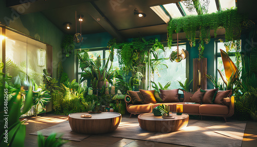 Beautiful living room interior with plants  Generative AI
