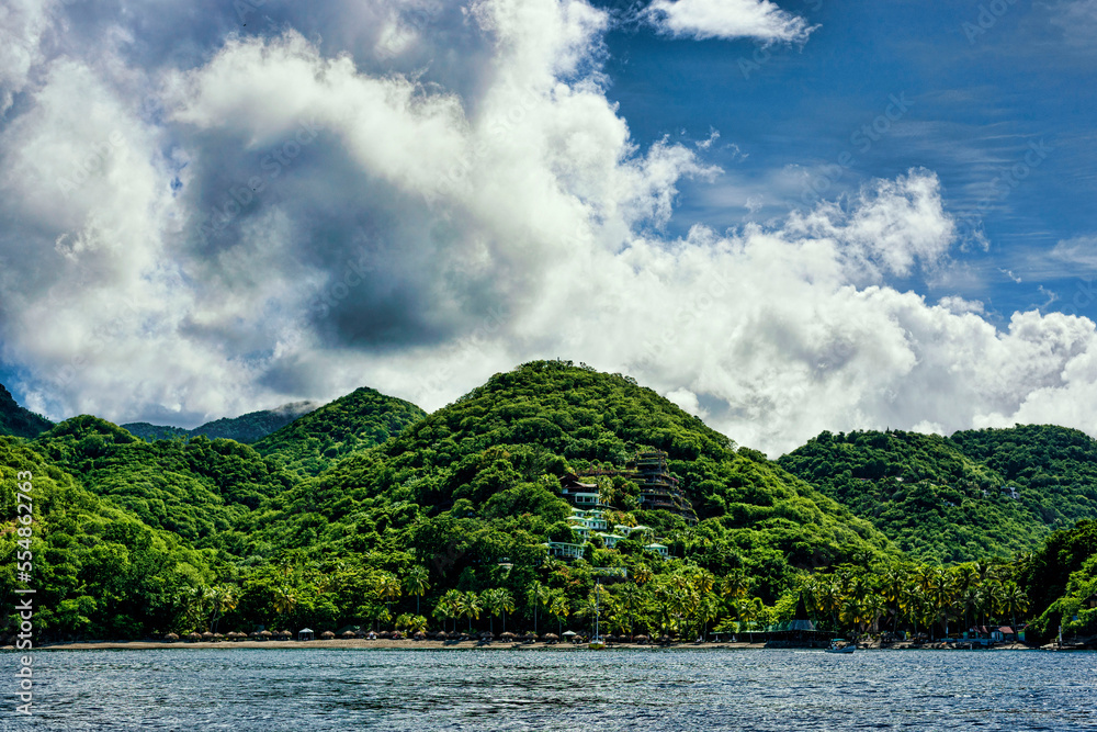 Landscape view of exotic island Saint Lucia from sea side Landscape view of exotic island Saint Lucia from sea side