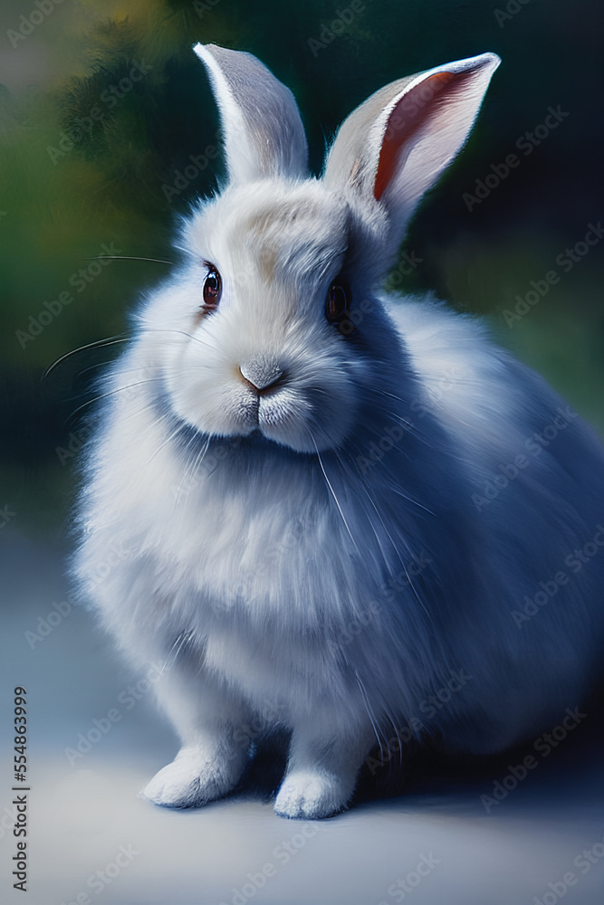 Cute bunny, rabbit in beautiful landscape, Generative AI