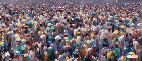 Painting of crowd of people in the city, Generative AI