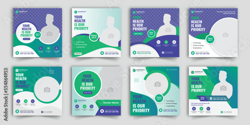 Medical healthcare service Social Media Post Template, hospital clinic promotion web banner, medical social media post, business promotion banner for doctor, medical social media post set