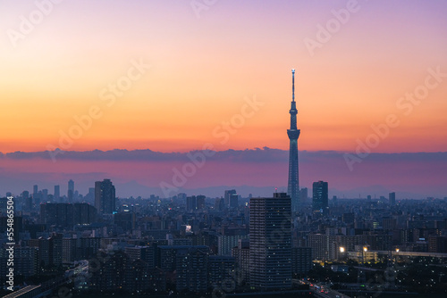 東京都江戸川区 タワーホール船堀展望室から見る夕暮れの東京
