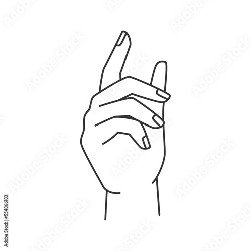 Abstract hand gesture, non verbal communication line art icon. Isolated palm and index finger. Woman fingernail, female arm with forefinger up, body language sign, gesturing female