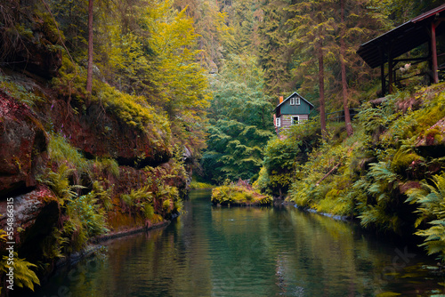 Picturesque view of Hrensko national Park, situated in Bohemian Switzerland, Czech Republic photo