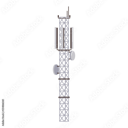 Radio mast, telecommunication tower isolated satellite signal antenna transmitter, vector icon. Flat cartoon telecom transmitter tower, television and radio waves broadcasting antenna pole