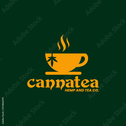 simple clean minimalist elegant luxury combination of coffee tea cup mug smoke with cannabis suitable for artisan green tea house, coffee shop or organic natural extraction herbal drink logo design