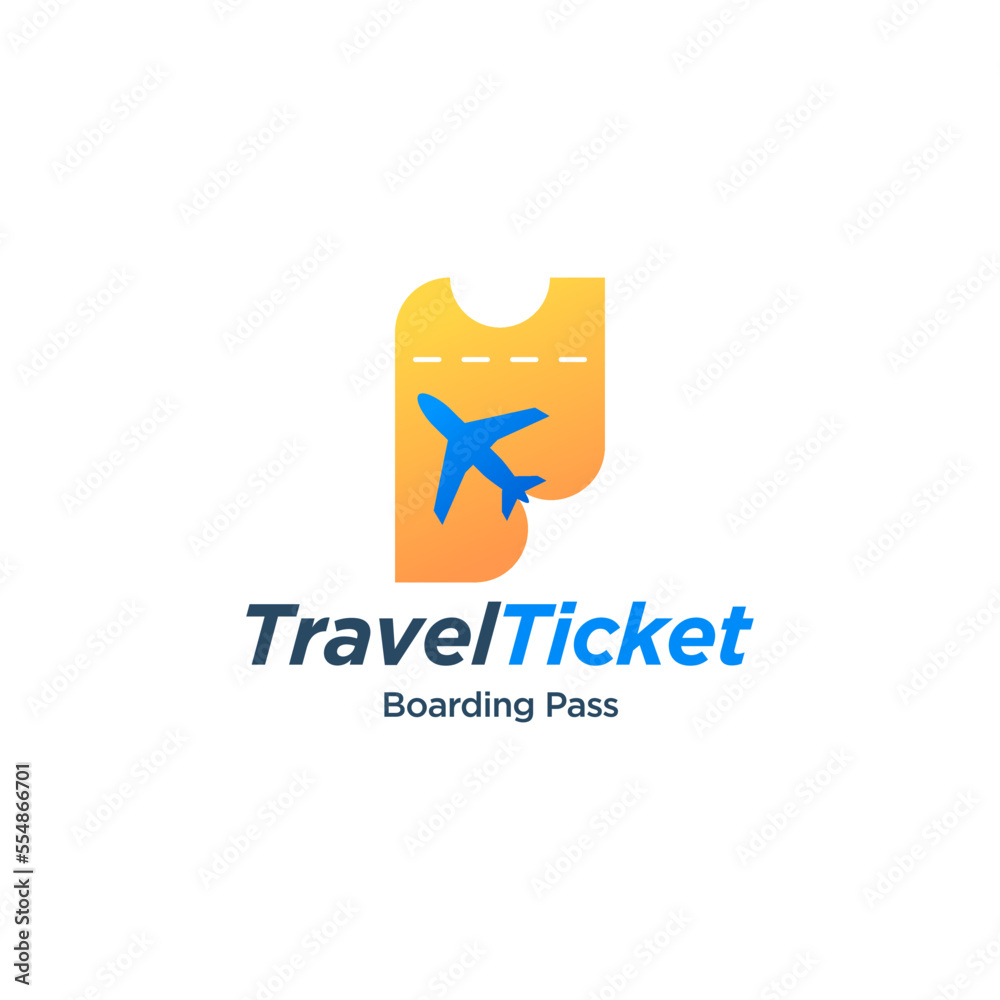 Ticket and plane travel logo. Travel logo icon vector design illustration 