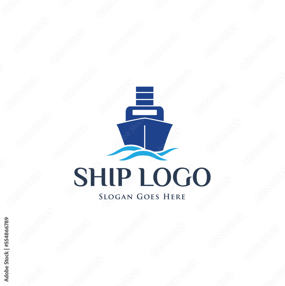 Ship on the sea logo. Ship and wave logo.