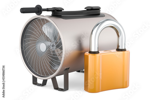 Blower heater with padlock, 3D rendering