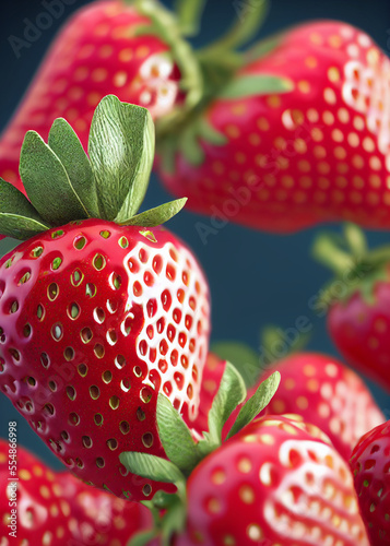 Isolated strawberries. Falling strawberry fruits whole