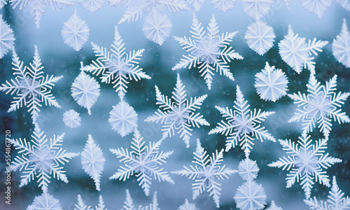 Snowflakes on window pane - digital illustration.