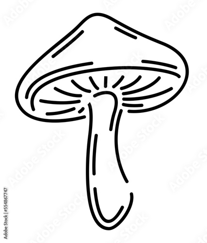 Line art with black isolated linear mushroom