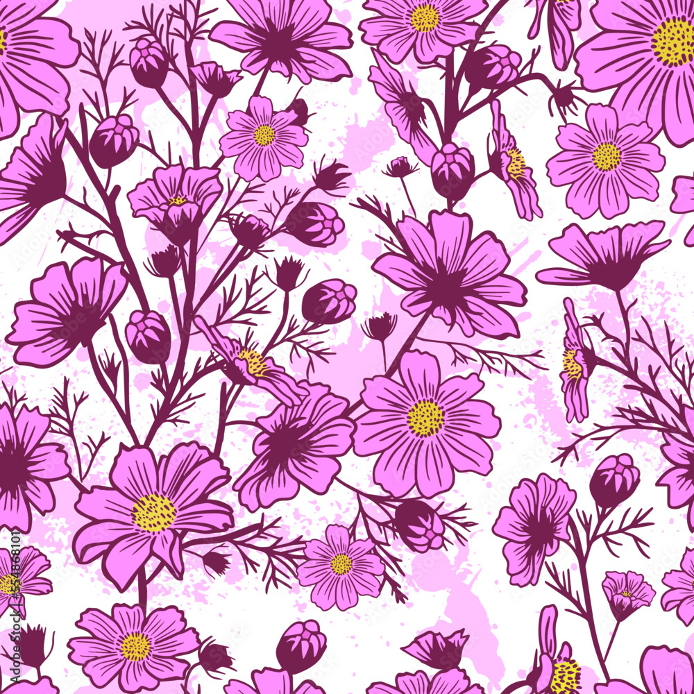 Cosmos flower seamless pattern. Vector illustration Cosmos flower seamless pattern. Vector illustration