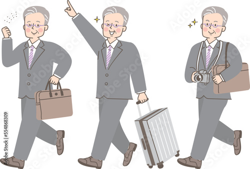 出張するスーツを着た男性のイラストセット